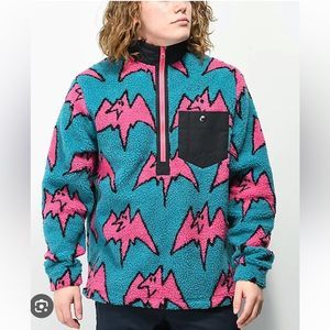 EXCELLENT CONDITION MEN’S MEDIUM AIRBLASTER SHERPA BLUE/PINK 1/2 ZIP SWEATSHIRT